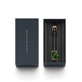 Daniel Wellington Quadro Pressed Melrose Emerald Green Dial Black Leather Strap Watch For Women - DW00100446