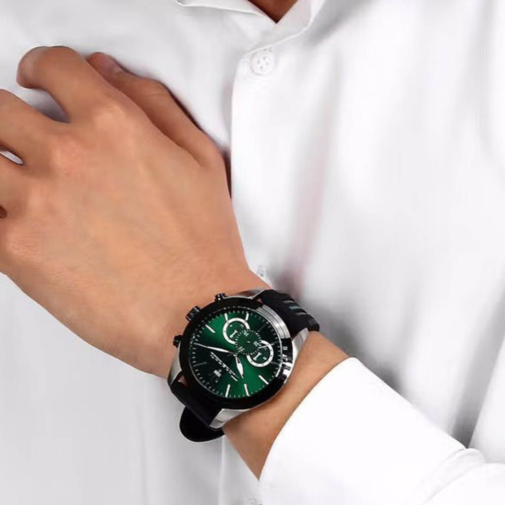 Maserati Traguardo Chronograph Green Dial Black Silicone Strap Watch For Men - R8871612043
