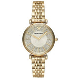 Emporio Armani Gianni T Bar Analog Crystals Gold Dial Gold Steel Strap Watch For Women - AR11608