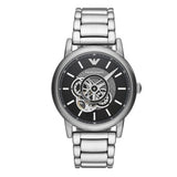 Emporio Armani Meccanico Automatic Skeleton Black Dial Silver Steel Strap Watch For Men - AR60021