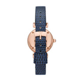 Emporio Armani Gianni T-Bar Analog Mother of Pearl Dial Blue Leather Strap Watch For Women - AR11468