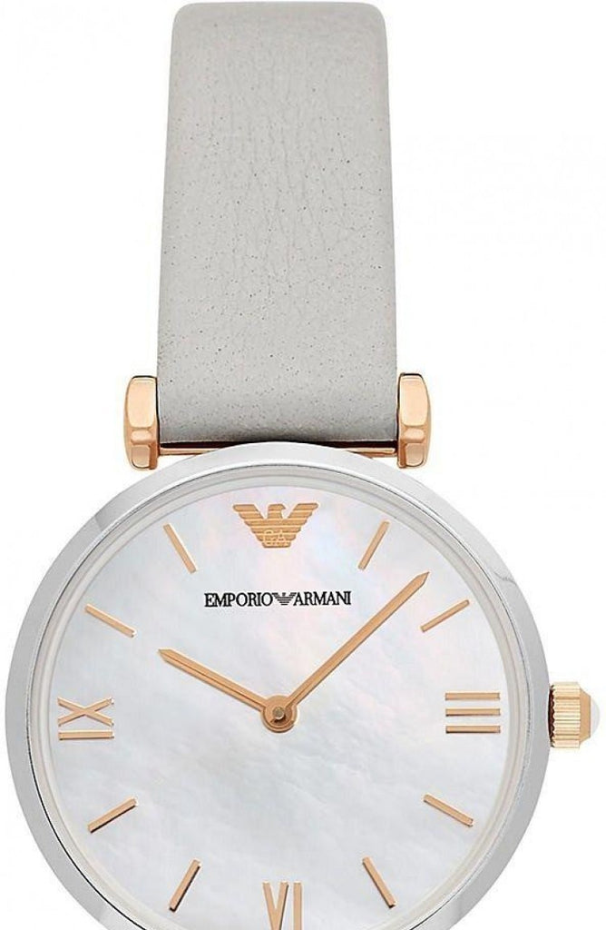 Emporio Armani Gianni T Bar Quartz Mother of Pearl Dial White Leather Strap Watch For Women - AR1965