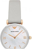 Emporio Armani Gianni T Bar Quartz Mother of Pearl Dial White Leather Strap Watch For Women - AR1965