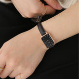 Daniel Wellington Quadro Sheffield Black Dial Black Leather Strap Watch For Women - DW00100435