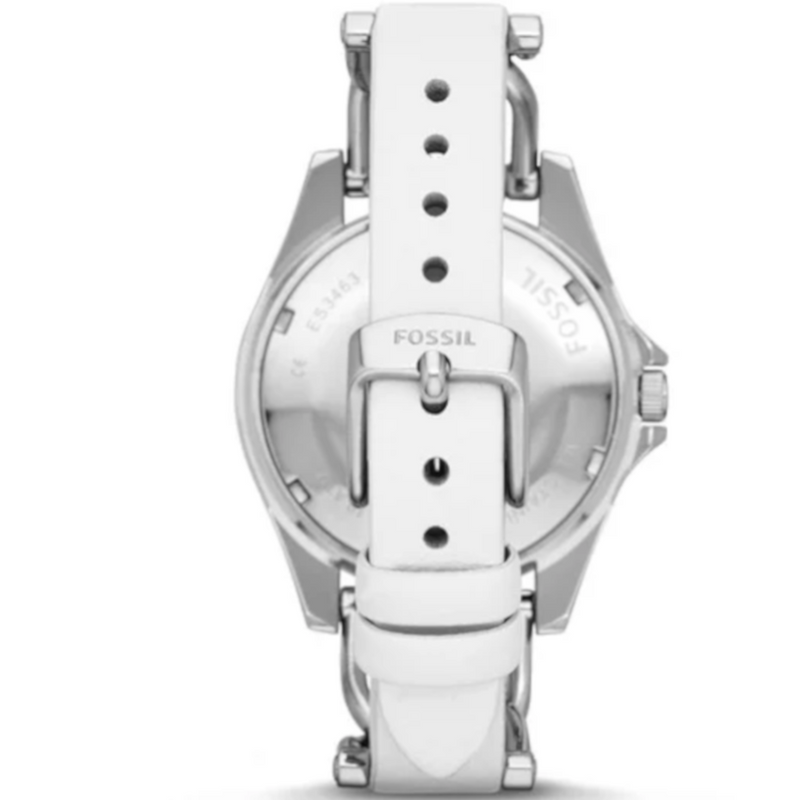 Fossil Riley White Dial White Leather Strap Watch for Women - ES3463
