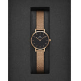 Daniel Wellington Petite Pressed Melrose Black Dial Rose Gold Mesh Strap Watch For Women - DW00100440