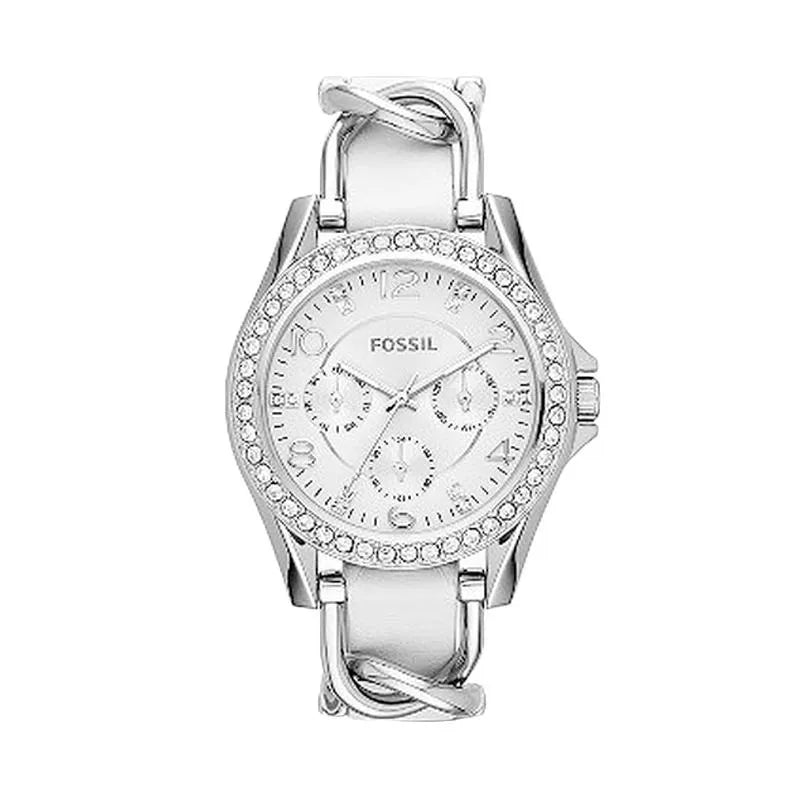 Fossil Riley White Dial White Leather Strap Watch for Women - ES3463