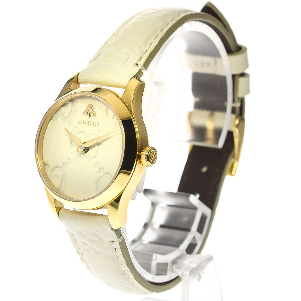 Gucci G Timeless Quartz White Dial White Leather Strap Watch For Women - YA126580A