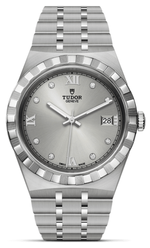 Tudor Royal Day Date Diamonds Automatic Silver Dial Silver Steel Strap Watch for Men - M28600-0002