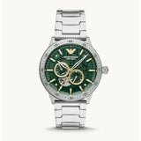 Emporio Armani Meccanico Chronograph Automatic Green Dial Silver Steel Strap Watch For Men - AR60053