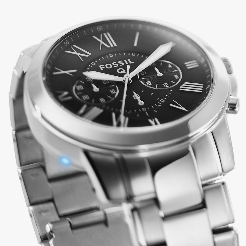 Fossil Grant Chronograph Black Dial Silver Steel Strap Watch for Men - FS4736