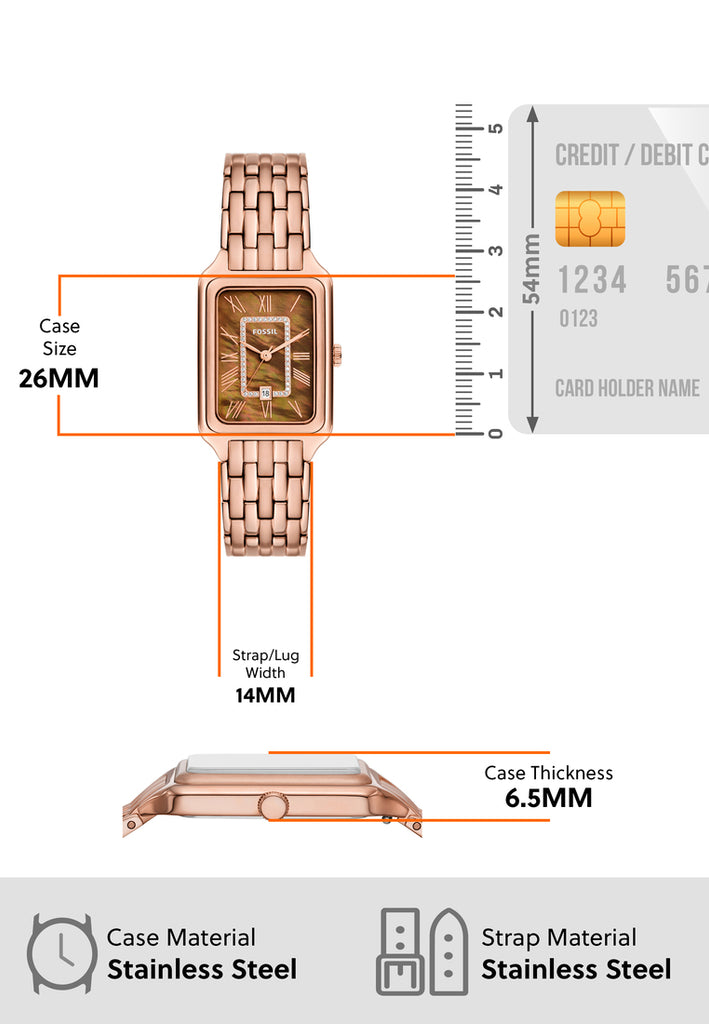 Fossil Raquel Three Hand Date Brown Dial Rose Gold Steel Strap Watch For Women - ES5323