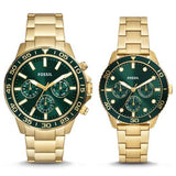 Fossil Bannon Multifunction Chronograph Green Dial Gold Steel Strap Watch for Men - BQ2493
