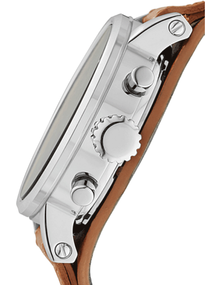 Fossil Original Boyfriend Sport Chronograph Beige Dial Brown Leather Strap Watch for Women - ES4046