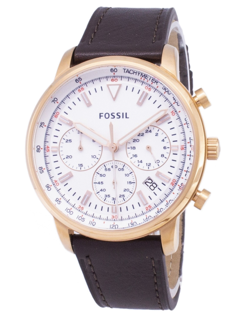 Fossil Goodwin Chronograph White Dial Brown Leather Strap Watch for Men - FS5415