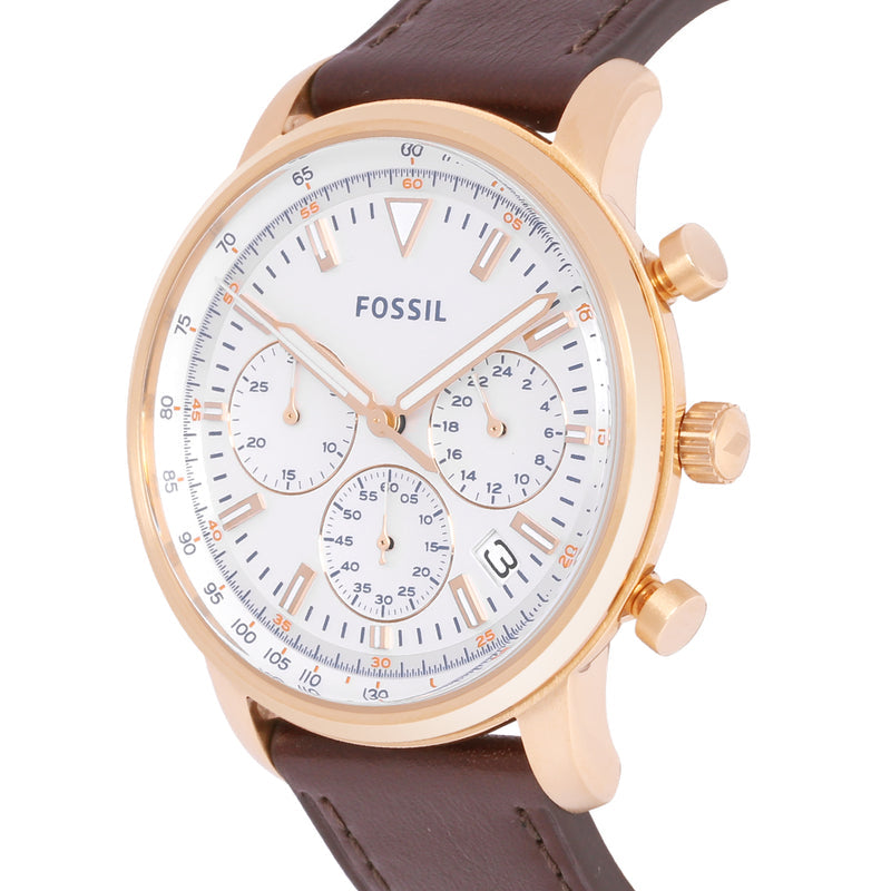 Fossil Goodwin Chronograph White Dial Brown Leather Strap Watch for Men - FS5415