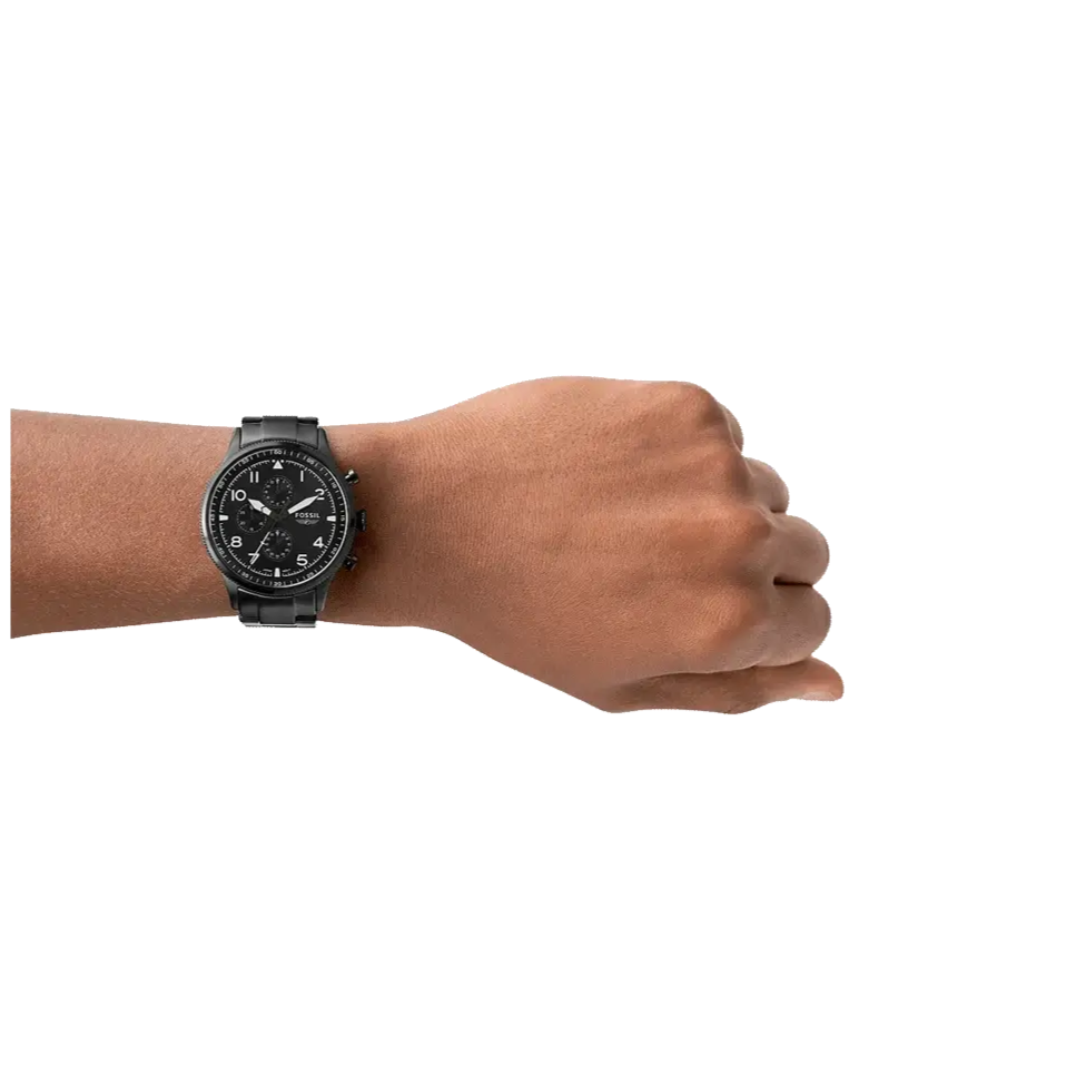 Fossil Pilot Chronograph Black Dial Black Steel Strap Watch for Men - FS5811