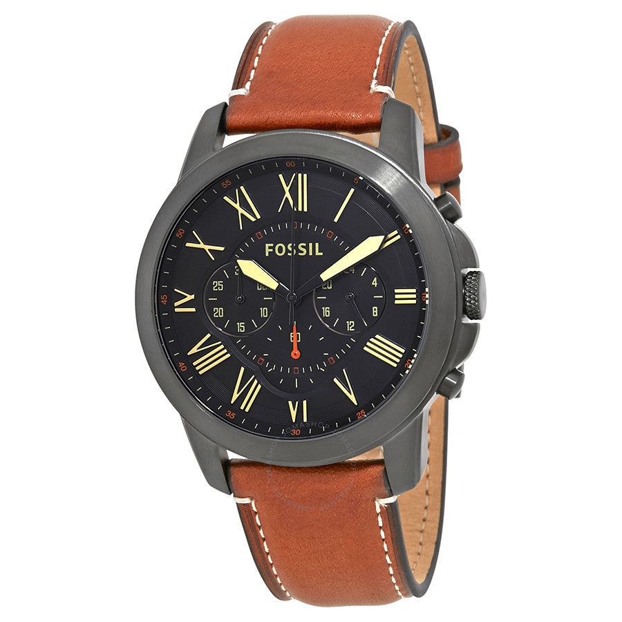 Fossil Grant Chronograph Black Dial Brown Leather Strap Watch for Men - FS5241
