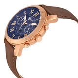 Fossil Pilot 54 Chronograph Blue Dial Brown Leather Strap Watch for Men - FS5204