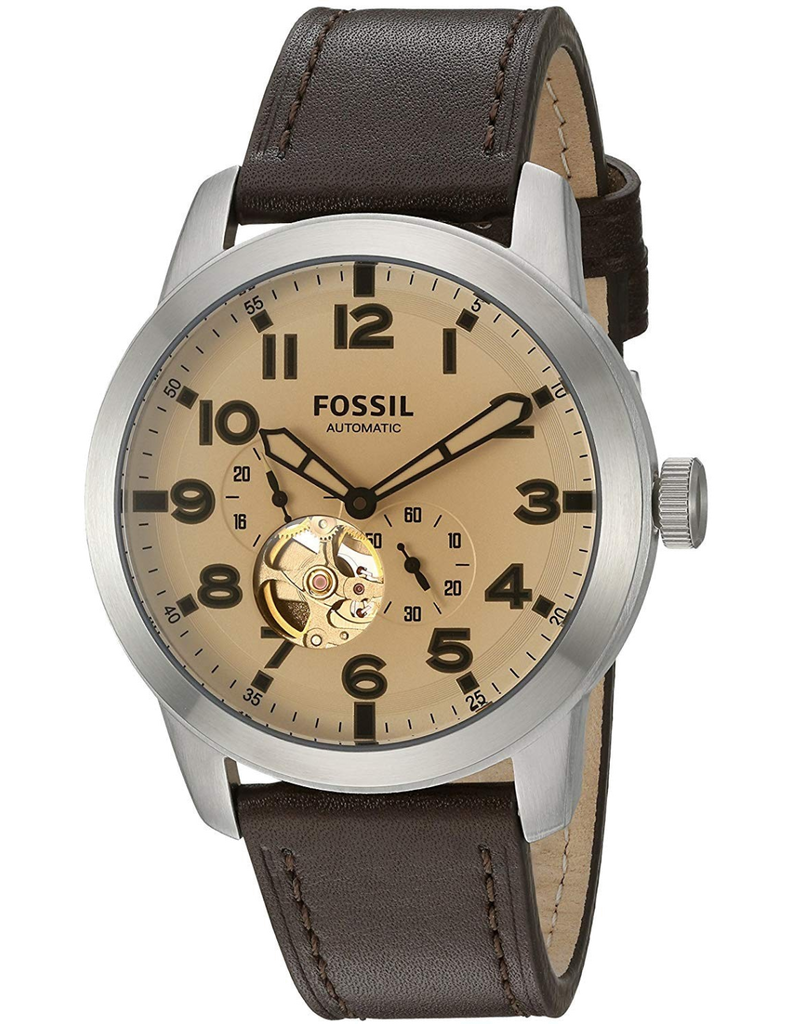 Fossil Pilot 54 Automatic Cream Dial Brown Leather Strap Watch for Men - ME3119