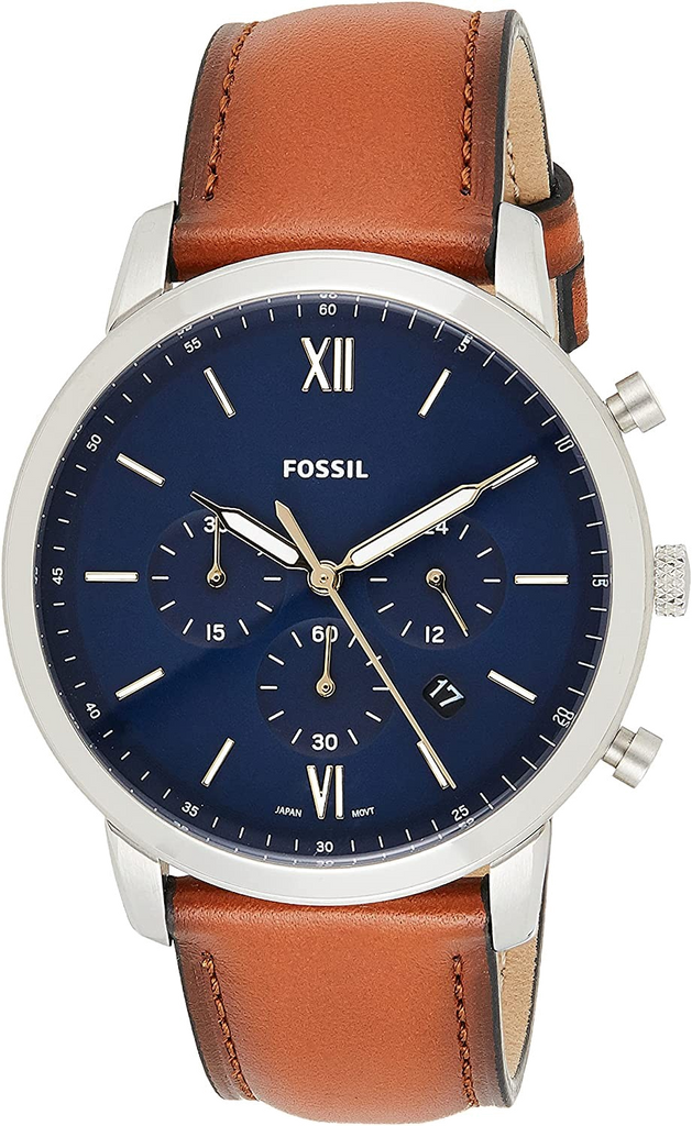Fossil Neutra Chronograph Blue Dial Brown Leather Strap Watch for Men - FS5453