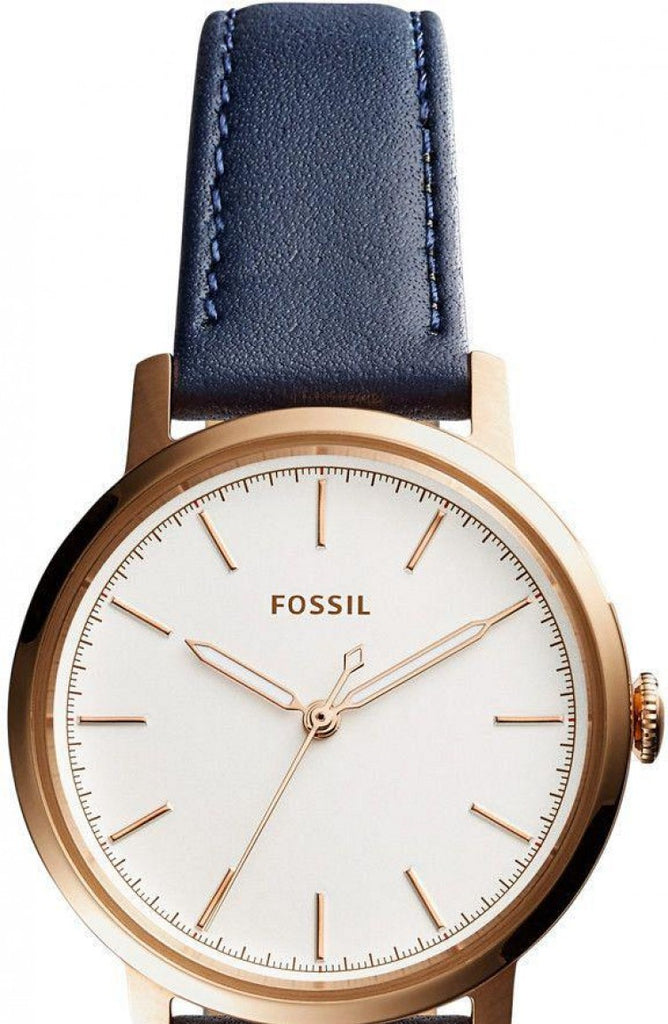 Fossil The Minimalist Slim White Dial Blue Leather Strap Watch for Men - FS5371