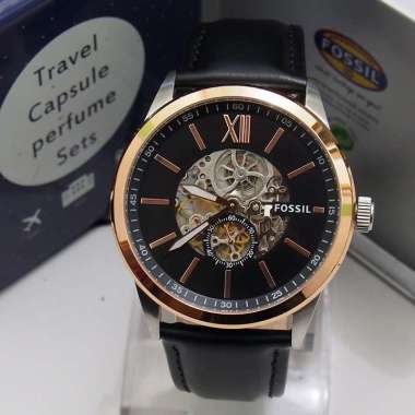 Fossil Flynn Mechanical Black Dial Black Leather Strap Watch for Men - BQ2216