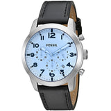 Fossil Pilot Chronograph Sky Blue Dial Black Leather Strap Watch for Men - FS5162