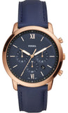 Fossil Neutra Chronograph Blue Dial Blue Leather Strap Watch for Men - FS5454