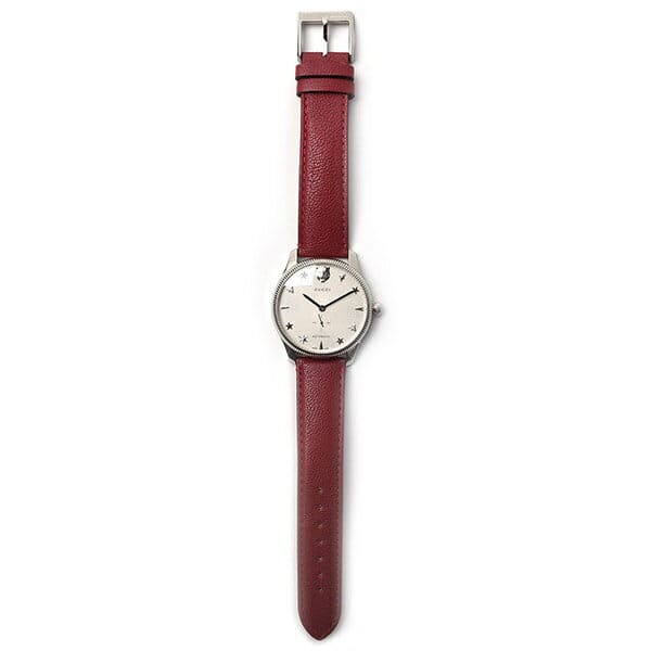 Gucci G Timeless Automatic Silver Dial Red Leather Strap Watch For Men - YA126346