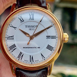 Tissot T Classic Carson Powermatic 80 White Dial Brown Leather Strap Watch for Men - T085.407.36.013.00
