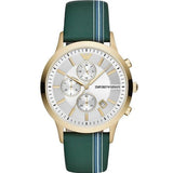 Emporio Armani Renato Chronograph Silver Dial Green Leather Strap Watch For Men - AR11233