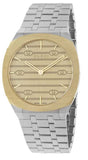 Gucci 25H Quartz Gold Dial Silver Steel Strap Watch for Men - YA163405