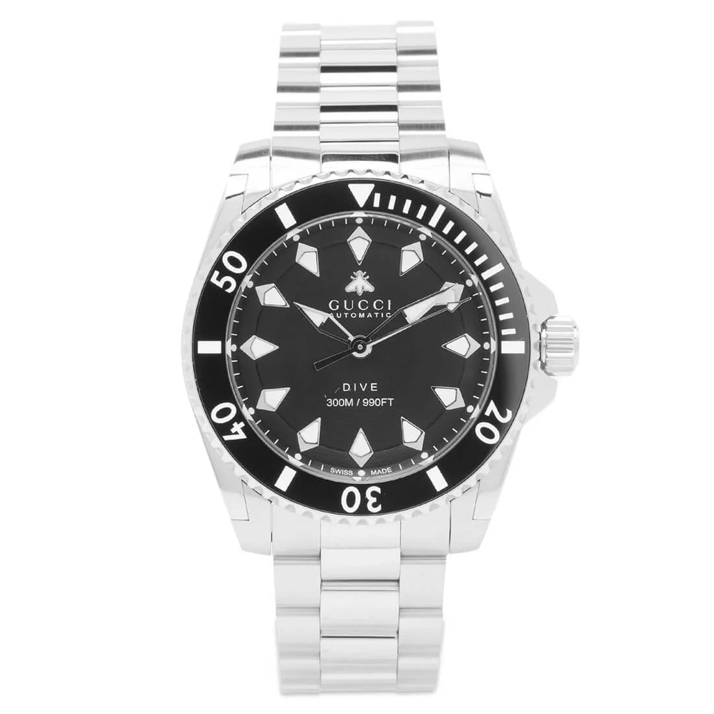 Gucci Dive Automatic Black Dial Silver Steel Strap Watch for Men - YA136353