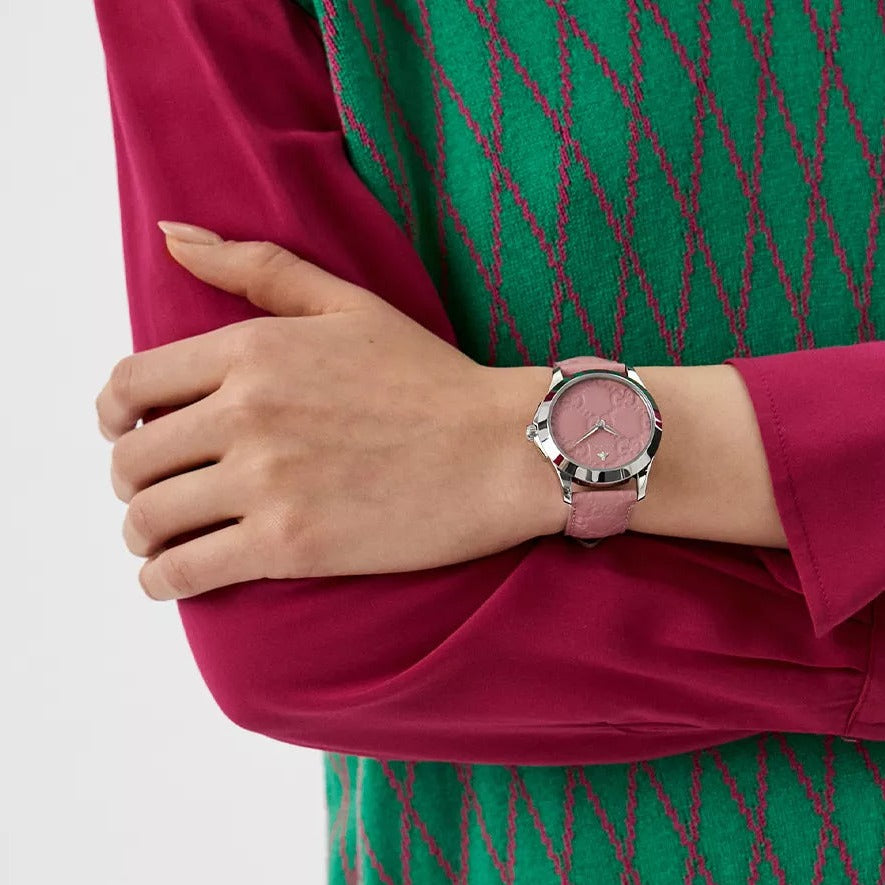 Gucci G Timeless Quartz Candy Pink Dial Pink Leather Strap Watch For Women - YA1264030