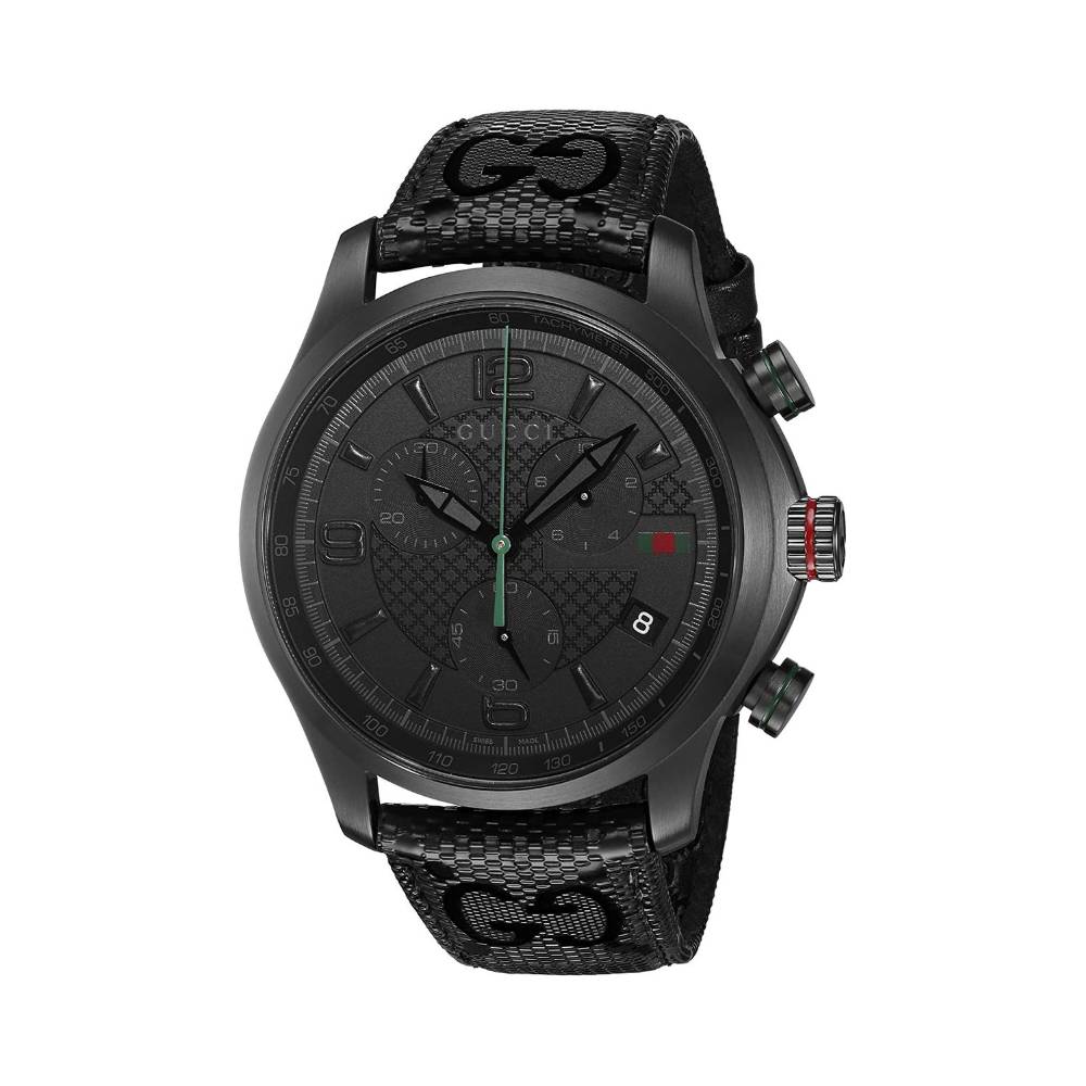 Gucci G Timeless Chronograph Black Dial Black Leather Strap Watch For Men - YA126244