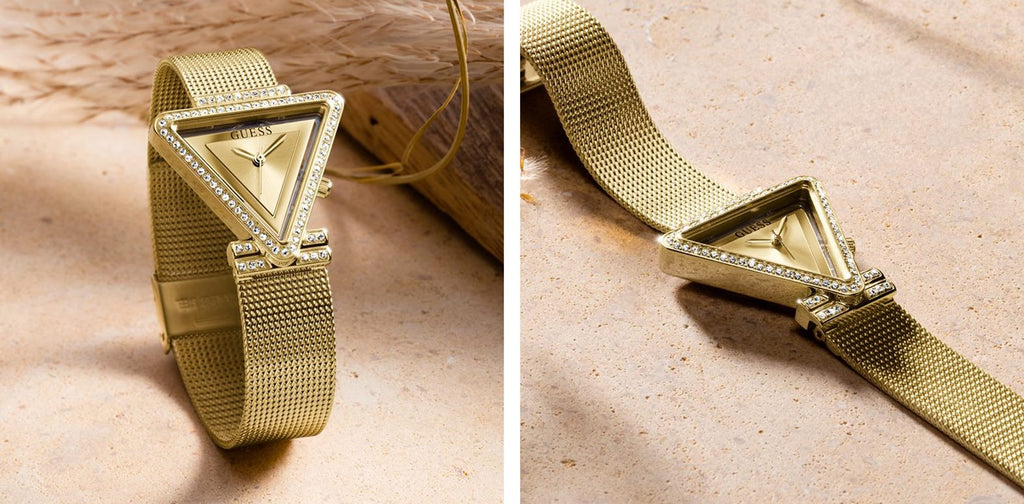 Guess Fame Diamonds Gold Dial Gold Mesh Bracelet Watch for Women - GW0508L2