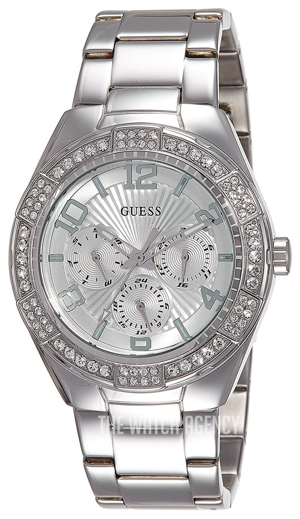 Guess Luna Diamonds Silver Dial Silver Steel Strap Watch for Women - W0729L1