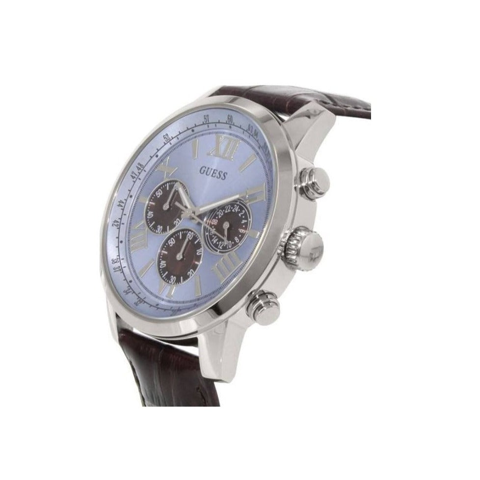 Guess Horizon Chronograph Analog Blue Dial Brown Leather Strap Watch For Men - W0380G6