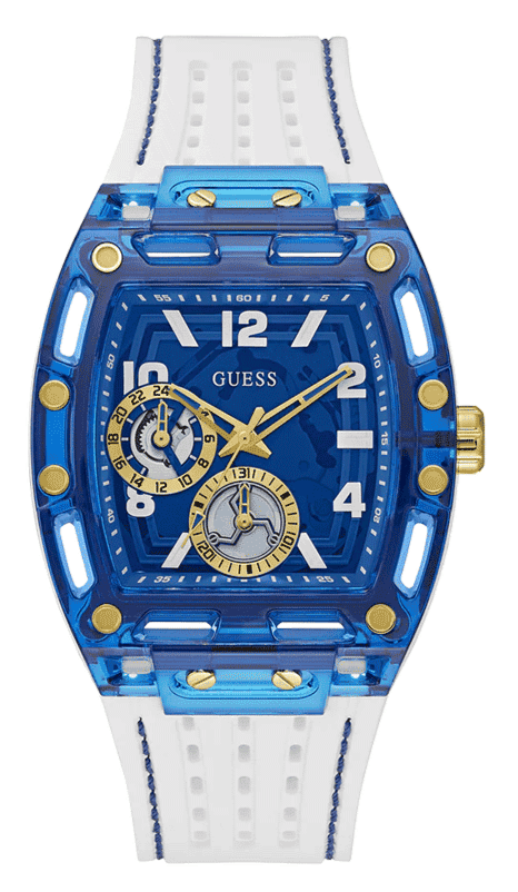 Guess Phoenix Multifunction Blue Dial White Rubber Strap  display picture 2