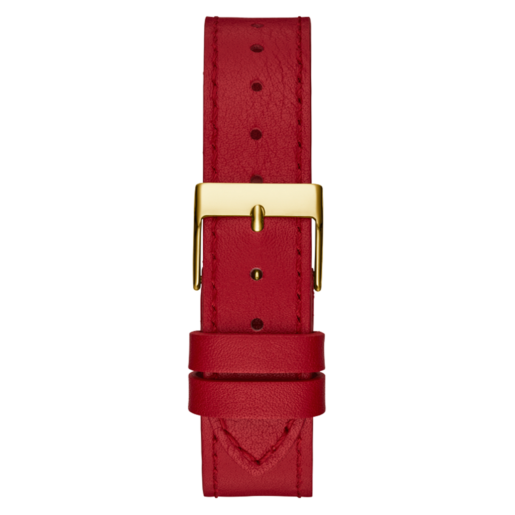 Guess Fame Quartz Gold Dial Red Leather Strap Watch For Women - GW0504L2