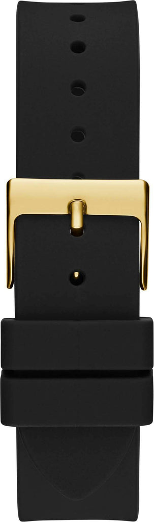 Guess Queen Quartz Gold Dial Black Silicone Strap Watch For Women - GW0536L3