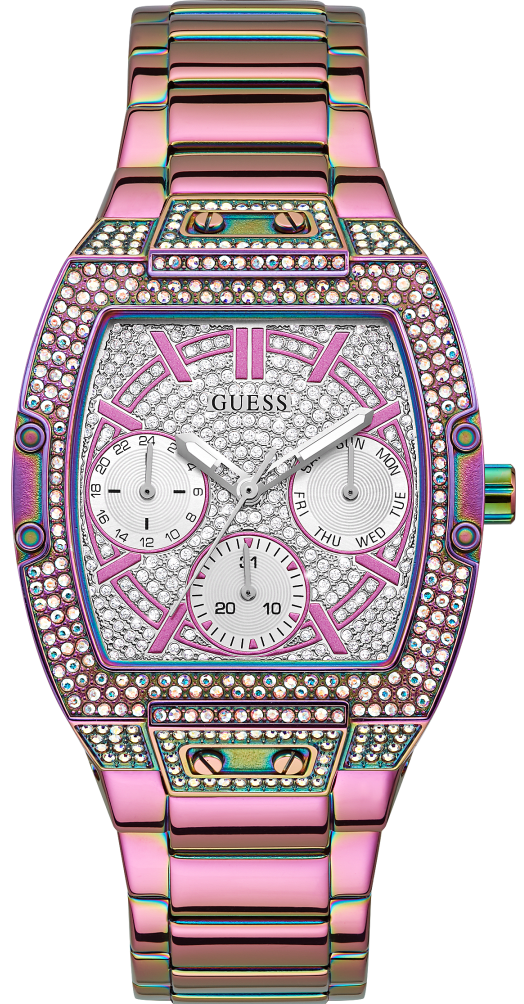 Guess Phoenix Chronograph Crystals Silver Dial Pink Steel Strap Watch For Women - GW0104L4