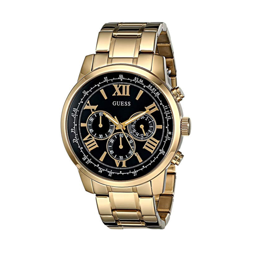 Guess Horizon Chronograph Black Dial Gold Steel Strap Watch For Men - W0379G4