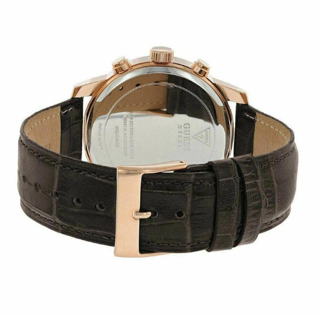 Guess Horizon Quartz Champagne Dial Brown Leather Strap Watch For Women - W0380G4