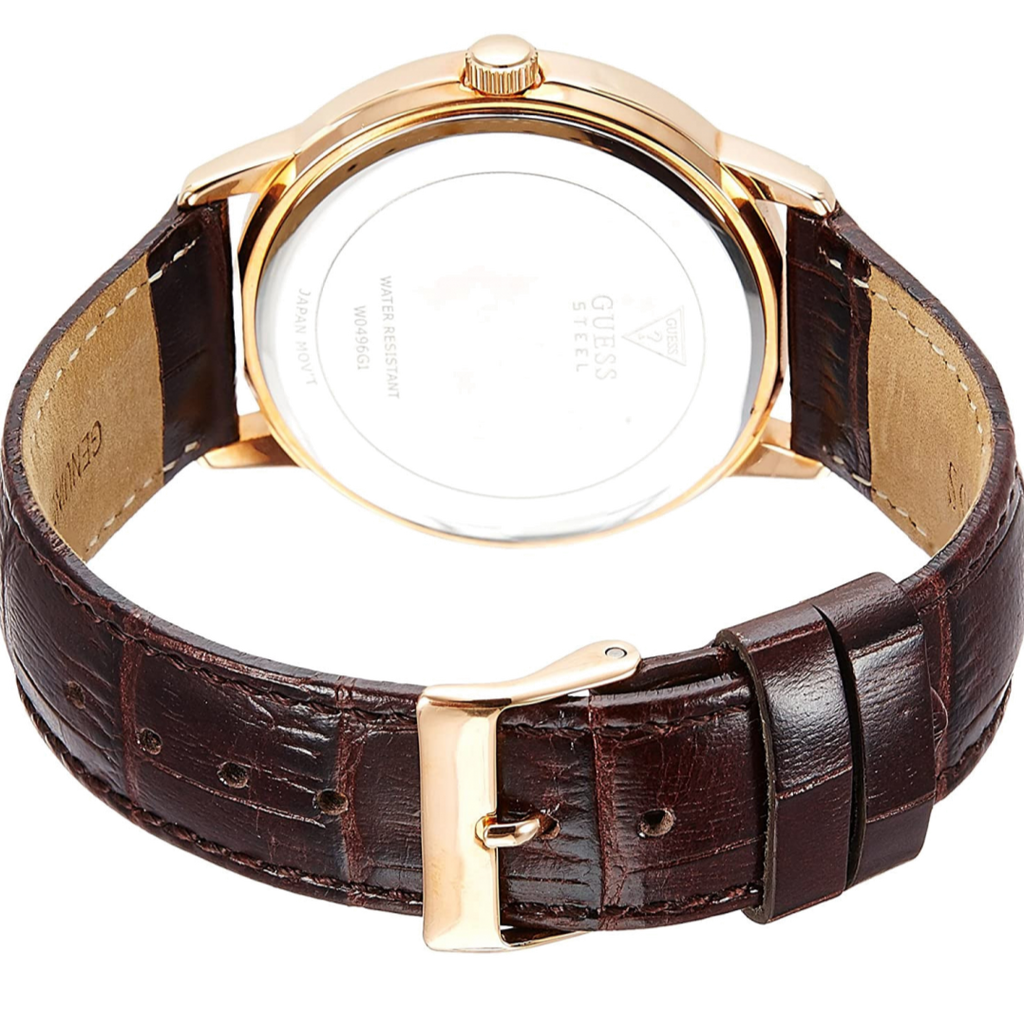 Guess Wafer Quartz Beige Dial Brown Leather Strap Watch For Men - W0496G1