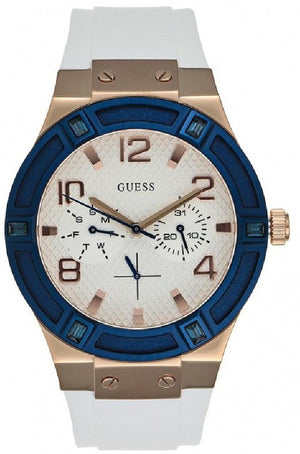 Guess Jet Setter White Dial White Rubber Strap Watch for Women - W0564L1