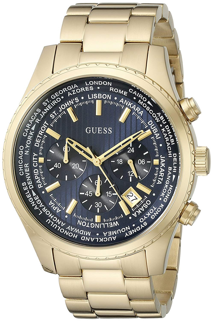 Guess Multifunction Black Dial Gold Steel Strap Watch for Men  - W0602G1