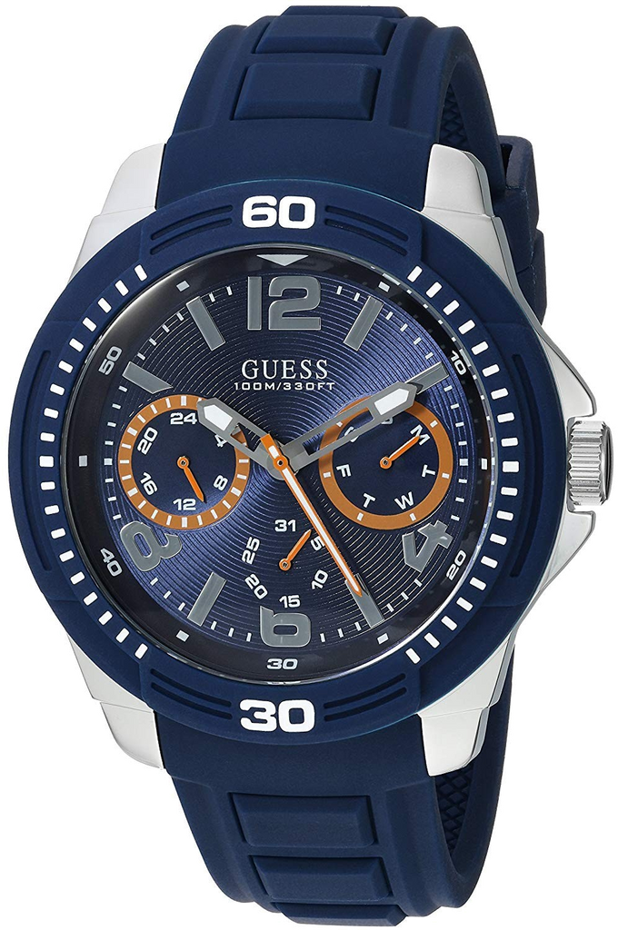 Guess Trade Blue Dial Blue Silicone Strap Watch for Men - W0967G2