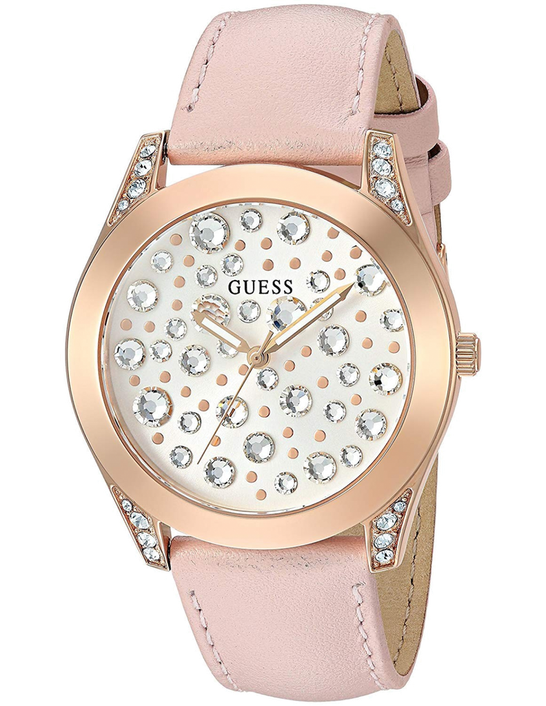 Guess Wonderlust Beige Dial Pink Leather Strap Watch for Women - W1065L1